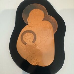 Vintage JESUS Mary & Joseph Coppercraft GUILD Copper Wall Hanging Wood Plaque 8"